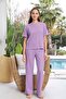 Women's Short Sleeve Waffle Fabric Pajama Set 260110 Lilac - 2