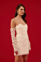 Beige Strapless Lace after Party Dress with Gloves - 5