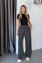 Women's Adjustable Waist Double Pocket Wide Leg Pants Smoked - Mw0001515