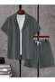 Men Charcoal Jacquard Detail Short Sleeve Button Front Shirt and Shorts Co-Ords