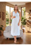 New Season Blue Summer V-Neck Lace Detailed Design Wide Strap Buttoned 100% Cotton Maternity Nightgown - 5