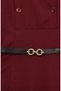 Buttoned Short Sleeve Belted Gilet Dress 5095-07 Claret Red - 3