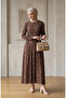Bürümcük Fabric Patterned Belted Dress 0503-03 Brown - 2