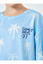 Boys All-Over Palm Print Oversized T-Shirt with Text Emrboidery - 3