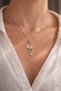 Women's Silver Color Steel Moon Star Crescent Pendant Minimal Stylish Necklace with Dangling Stones - 2