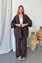 Women's Elastic Waist Kimono Tencel Fabric Double Set Brown - Ms0001660 - 2
