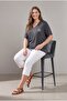 V-Neck Stone Detailed Plus Size T-Shirt Smoked - 3