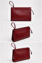 Burgundy Women's Patent Leather Textured Monogram Patterned Handbag – Stylish & Evening-Ready Matching Clutch Bag - 3