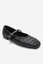 Yevora Black Knitted Genuine Leather Strap Women's Ballerina Shoes - 3