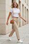 Women's White Gathered Textured Blouse Slim Fit Short Sleeve High Collar Stretchy Modern Stylish Top Blouse - 3