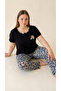 Black Lace Collar Detailed Viscose Short Sleeve Plus Size Pajama Set - 2