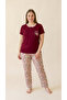 Burgundy Lace Collar Detailed Viscose Short Sleeve Plus Size Pajama Set - 4
