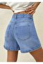 Blue Embroidered Short Denim Shorts with Leg Embroidery - 2
