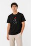 Men's Korean Finger Heart Love Themed Minimal Printed T-Shirt Summer Short Sleeve T-Shirt - Black