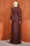 Brown Stone Detailed Draped Janjan Evening Dress - 5