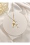 Women's Gold Color Steel Chain Holographic Moon Necklace Butterfly Pearl Stone Stylish Gift - 3