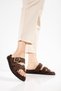 Rema Women's Brown Leather Gold Detailed Poly Sole Slippers - 4