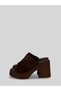 Qesvia Women's Suede Thick Wood Pattern Open-Front Thick Heeled Slippers 9 cm - 2