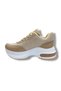 1511-26 Skin Leather Glittery Striped Anatomical Lace-Up Women's Sneaker Beige White - 3