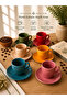 6-Piece Mix Color Bright Ceramic Turkish Coffee Cup Set – Modern Colorful Coffee Set with Saucers