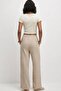 Women's Blue Muslin Fabric Elastic Waist Wide Leg Pants Summer Comfortable Cut - 3