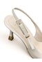 Women's Beige Patent Leather Open Back Stiletto with Gold Belt Detail - 6