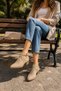 Elva Women's Suede Shoes Laser Cut Perforated Ankle Boots with Belt Detail and Back Zipper Stylish Design - 6