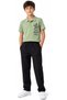 Boy's Polo Neck T-Shirt with Surf Written on the Front and Back, Patterned, Green Color, Stylish Two-Piece Set with Elastic Waist Linen Trousers