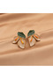 Earrings with Green Leaves and Cream Color Lily Design - 2