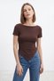 Brown Boat Neck Asymmetric T-Shirt 0459