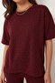 Stone Detailed Knitted Top and Bottom Set Lzv0068 Bordo - 3