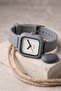 Unisex Gray Silicone Cord Square Case Minimal Wristwatch