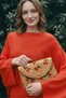Women's Straw Portfolio Bag Cerise Atelier Cherry Embroidered Natural Handbag - Handcrafted (Combined Product) - 4
