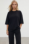 Women's black crew neck three-quarter sleeve modal blouse and double pocket pant set alc-x15234 - 3