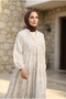 Women's Linen Fabric Lotus Patterned Long Dress – Embroidered Stylish Hijab Dress - 5
