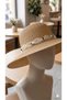 Handcrafted Stylish Tulle Black Beaded Stone Detailed Large Brim & Beige Wide Brim Beach Natural Straw Hat Trendy Boater with Internal Adjustable Drawstring - 4