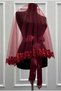 Burgundy Bridal Veil Set, Embellished with Sparkling Sequins and Crystal Glass Beads, Henna Night Veil 6 Pieces - 3