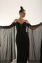 Beaded Embroidered Slit Evening Dress with Cape Sleeves, Wedding, Engagement Dress - 4