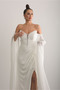 Beaded Embroidered Slit Evening Dress with Cape Sleeves, Wedding, Engagement Dress - 5