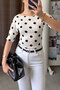 New Season Half Sleeve Polka Dot Detail Blouse - Ecru - 4