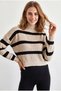 Women's Stone Half Fisherman Striped Crop Sweater Kzk-19001169 - 3