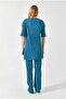 Women's Indigo Ribbed Short Sleeve Top and Bottom Set Tkm-19000498 - 5