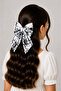 Patterned Bow Clip Hairpin – White Background Pink Blue Geometric Fabric Hairpin – Stylish Hair Accessory