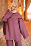 Plum Shawl Detailed Tunic and Trousers Set - 3