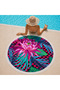 Large Pink Floral and Leaf Patterned 150 cm Round Beach Towel - 2