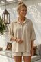 Beige Shirt Collar Short Sleeve Buttoned Mesh Pocket Embroidered Casual Cotton Woven Blouse 70 60 - 4