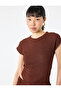 Bürümcük Fabric Textured Asymmetrical Cut Draped Cap Sleeve Crew Neck T-Shirt