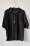 Black Shirt Collar Short Sleeve Buttoned Mesh Pocket Embroidered Casual Cotton Woven Blouse 70 60 - 2