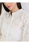 Off White Floral Embroidered Shirt with Lace Collar - 5