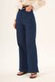 Navy Blue High Waist Lycra Wide Leg Denim Trousers - 4